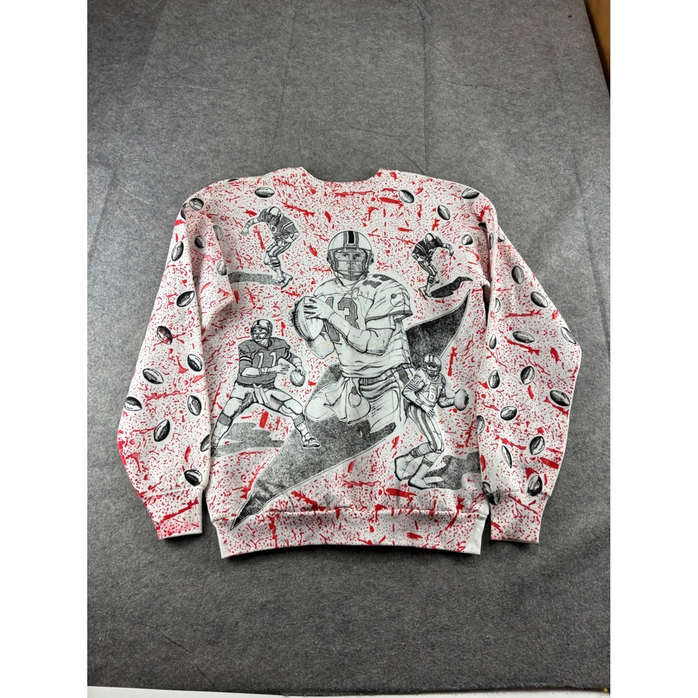 Vintage 90s Football All Over Print Splatter Sweatshirt Red White Mens L?